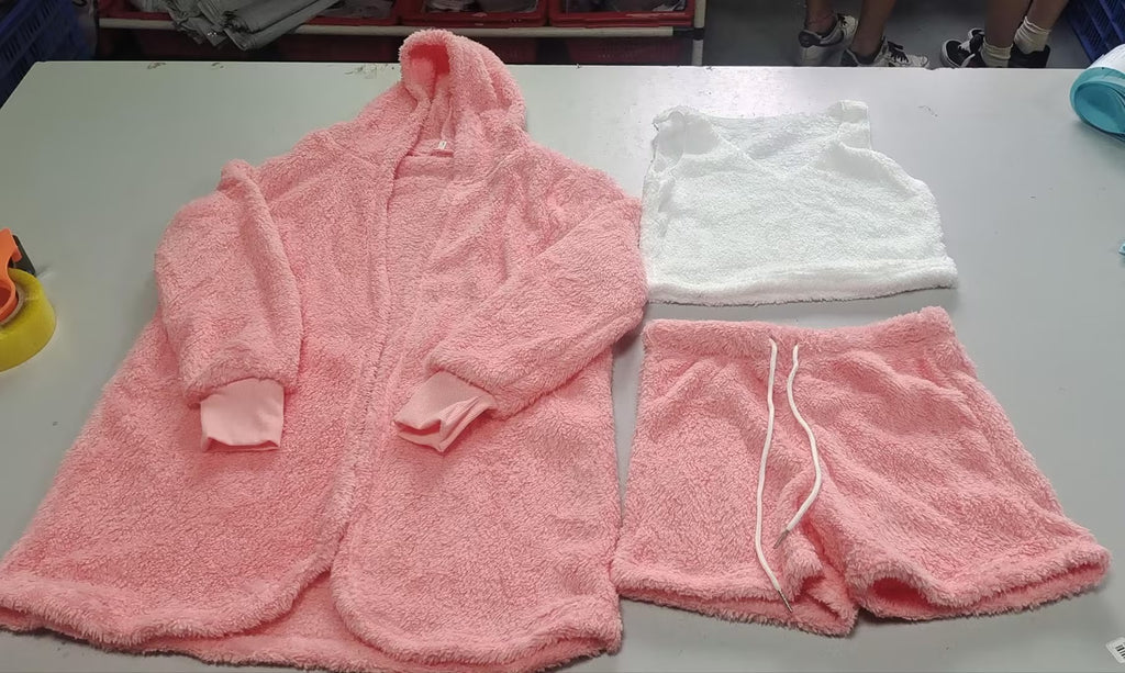 3Pcs Womens Clothing Long Sleeve Crop Tank Top and Drawstring Shorts Pajama Set