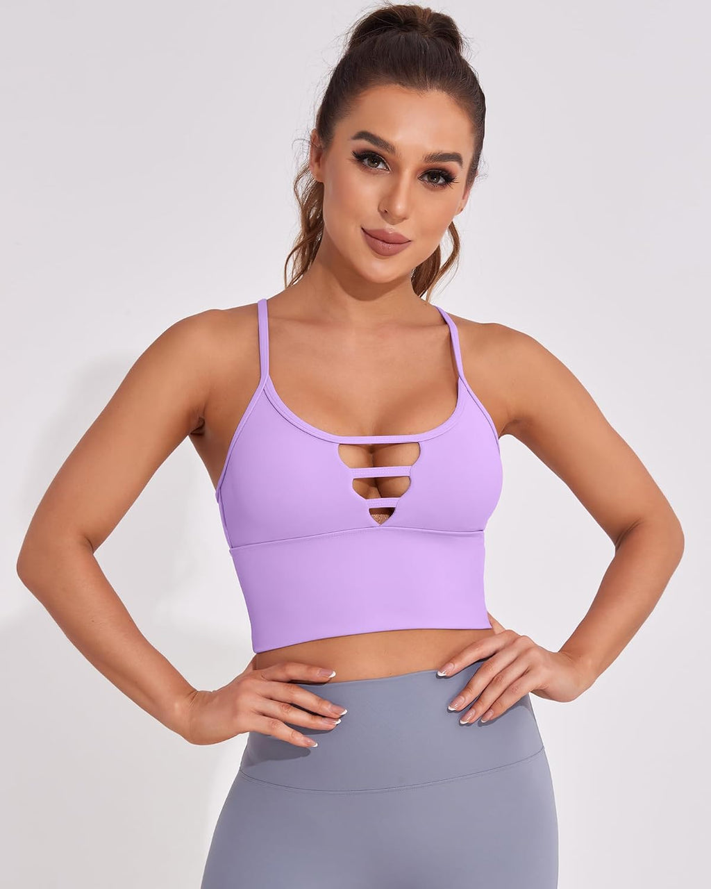 Longline Sports Bras for Women High Support Strappy Push up Workout Tops Built in Bra Padded Crop Yoga Tank Top